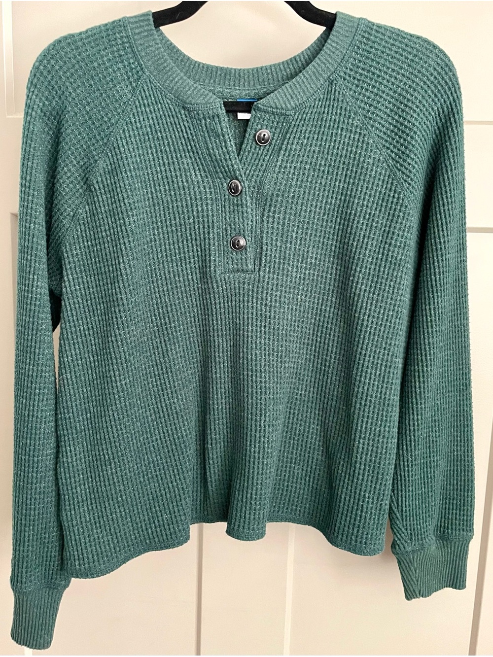 Old Navy Teal Waffle Knit Henley Sweater